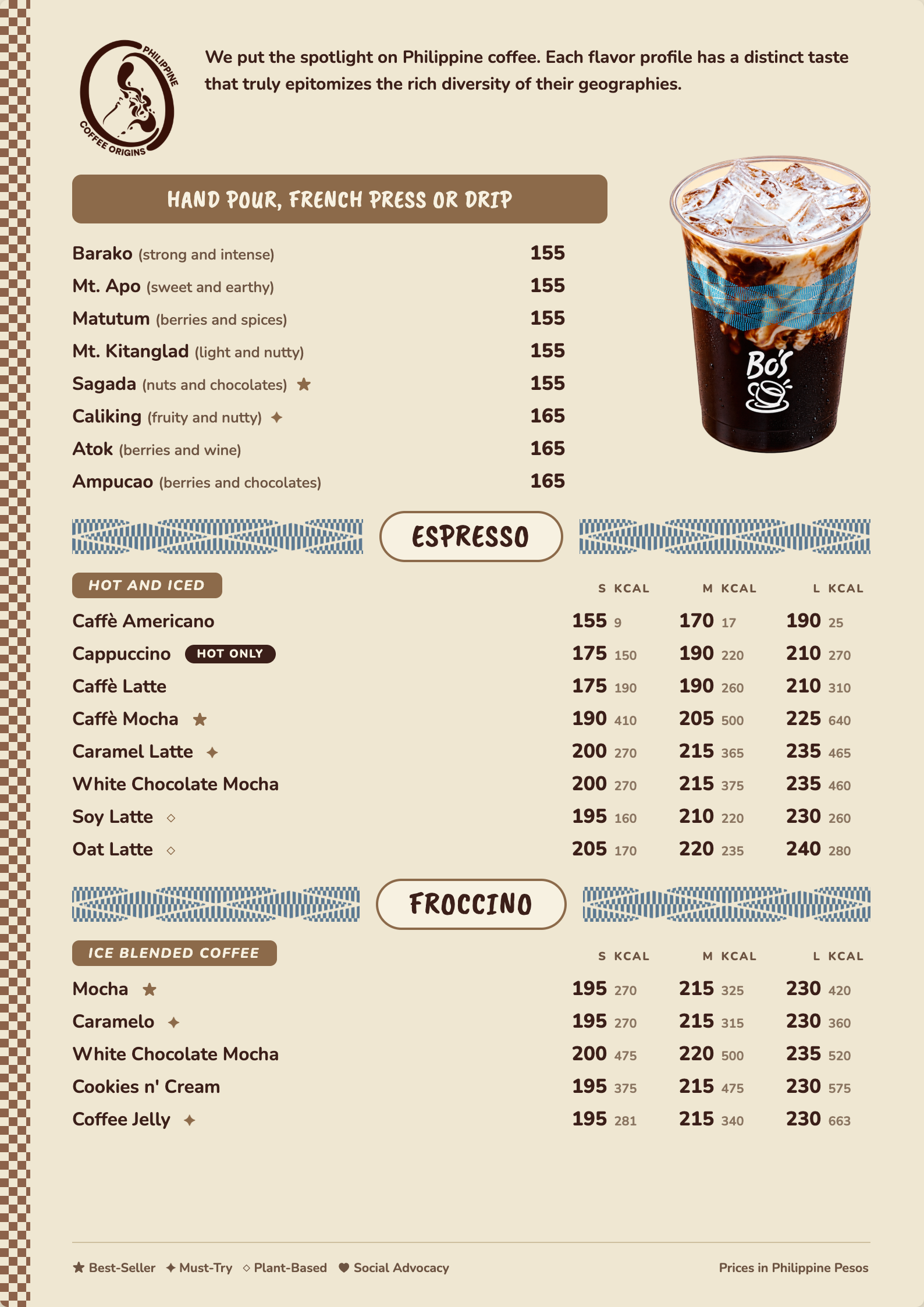 Bo's Coffee menu