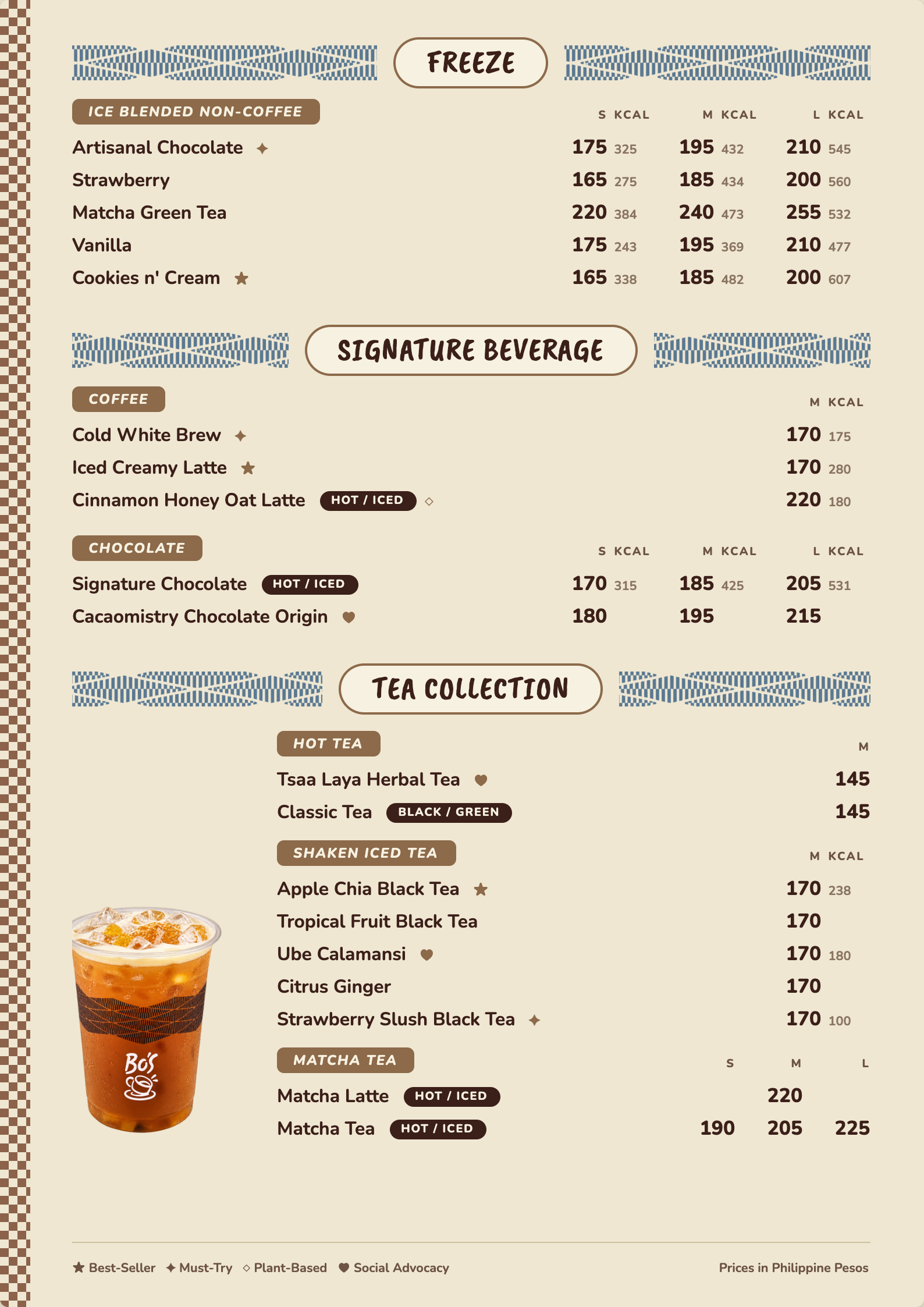 Bo's Coffee menu